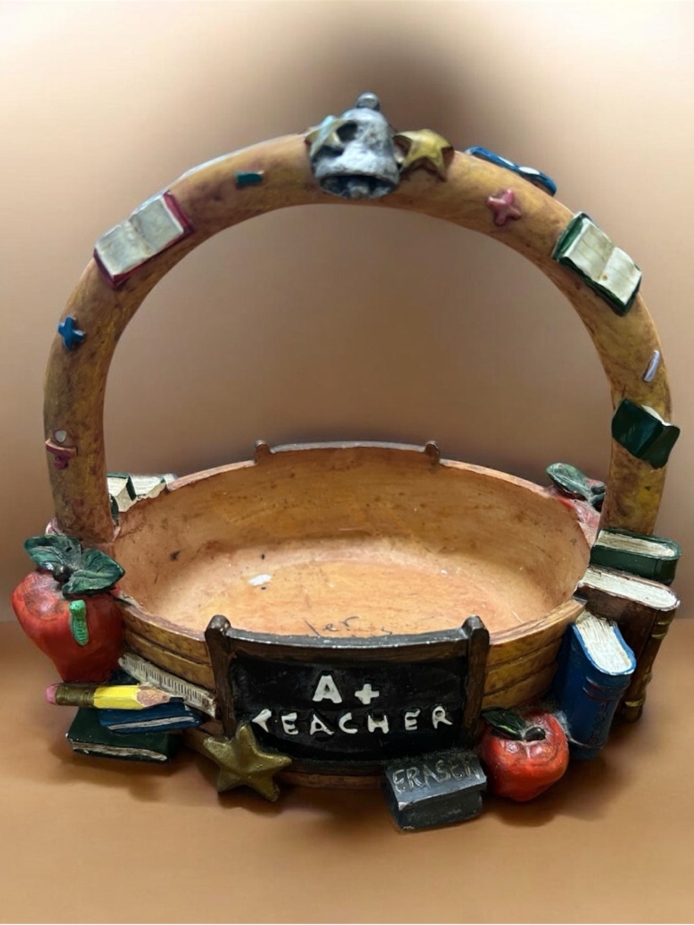 A+ Teacher Decorative Basket with Apples and Books